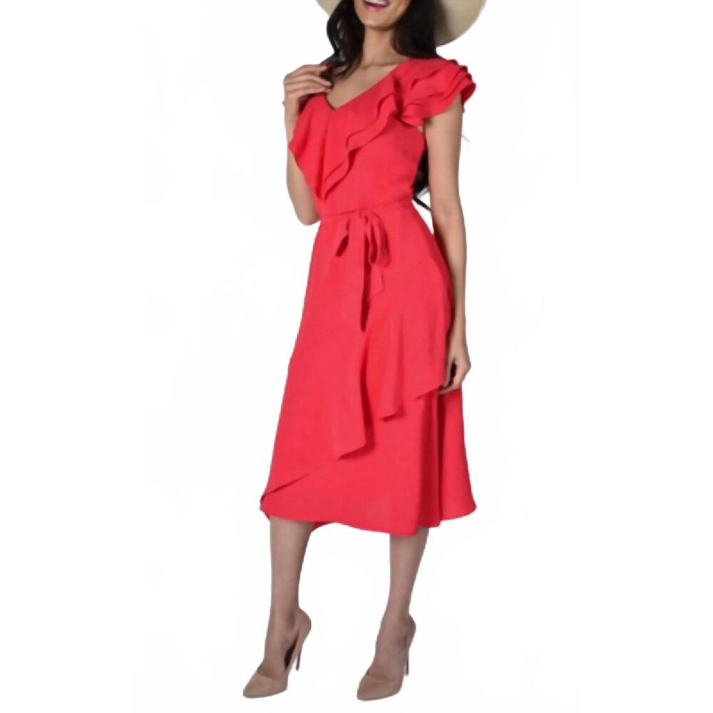 NEW FRANK LYMAN belted sun dress in coral